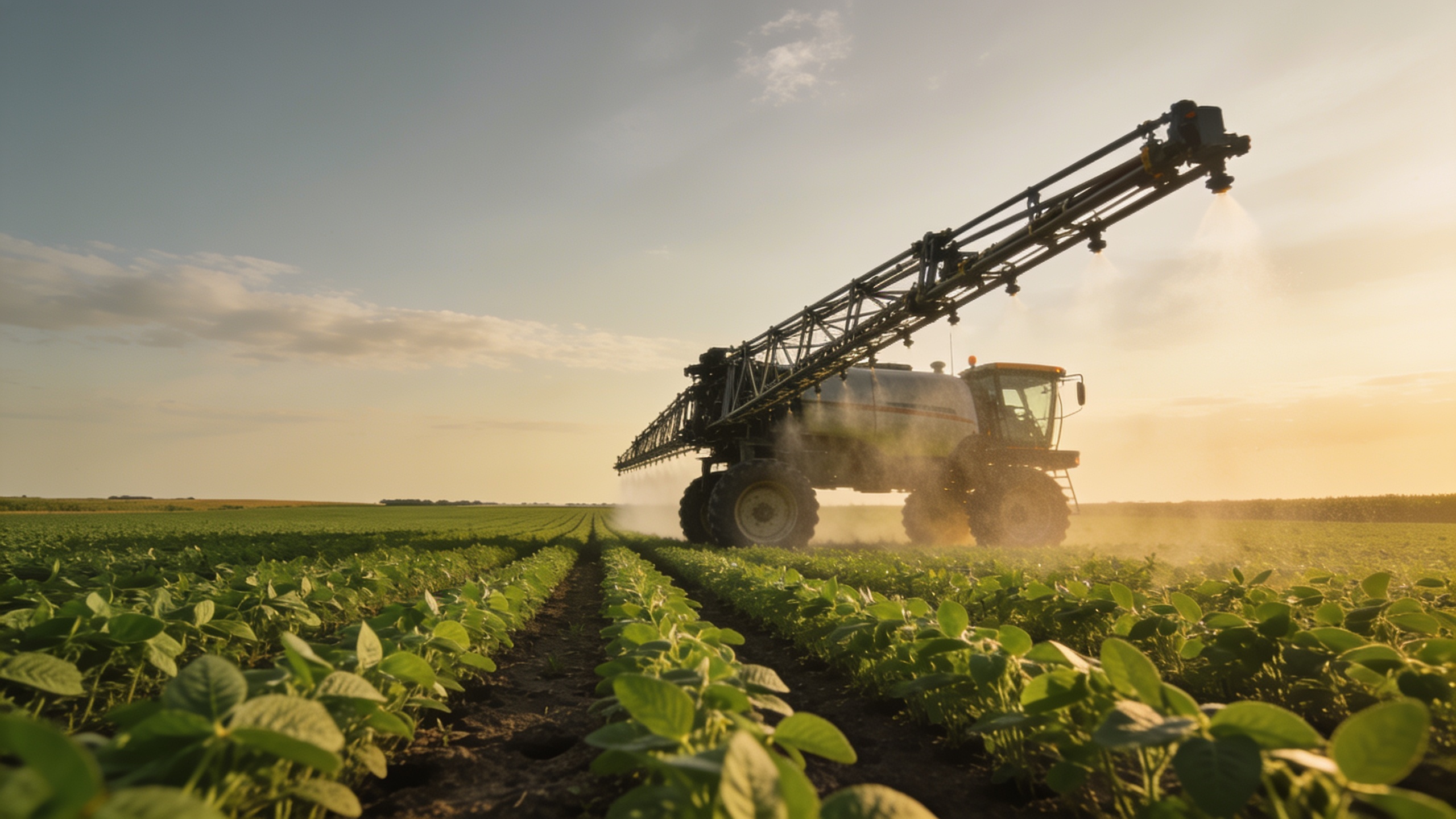 Herbicide tolerant soy, being sprayed with the herbicide it was engineered to tolerate. The system works exactly as designed.